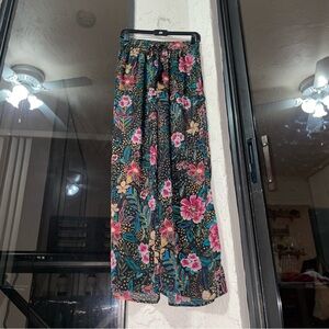 T Tahari Floral Wide Leg Boho Pants Size Small Pink Black Tasse